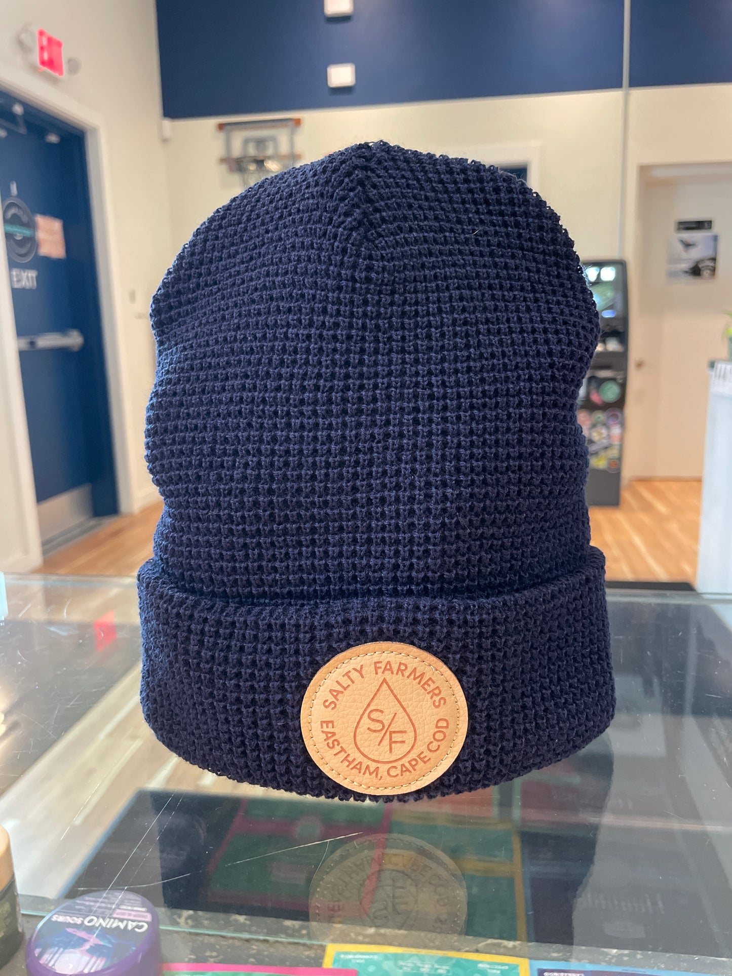 Blue waffle knit beanie